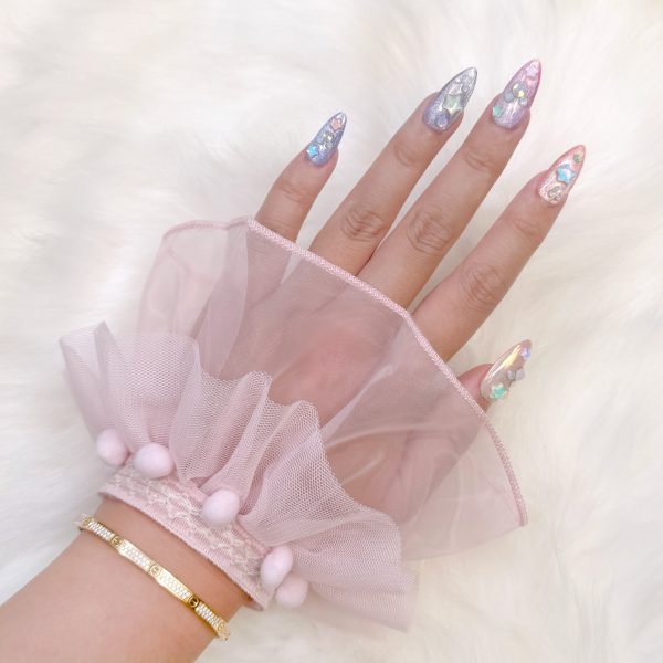 Princess Chiffon Lace Wrist Cuffs   Pink on Sale - Image 3